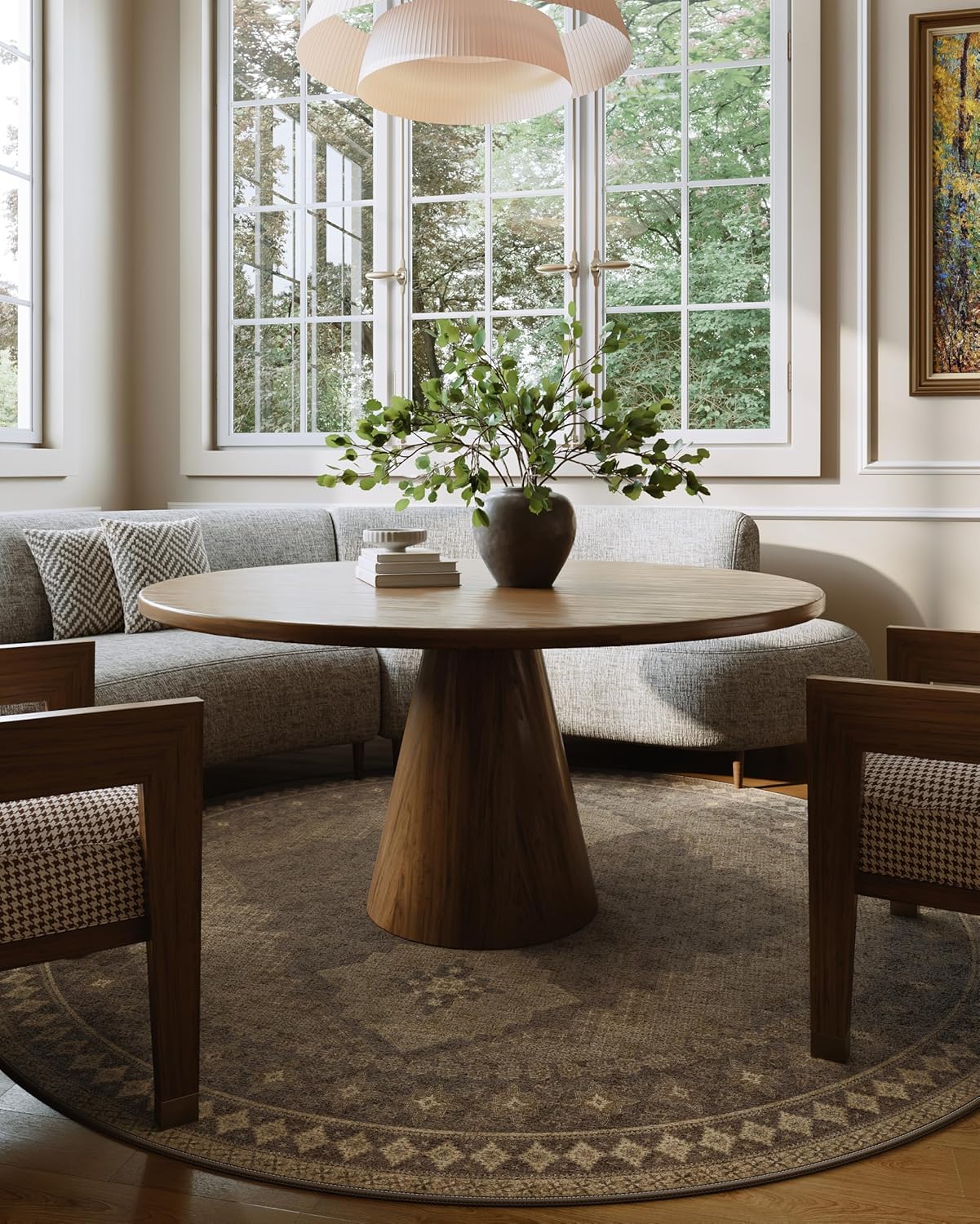 6x6 Round Area Rug - Vintage Ultra-Thin Living Room Rug Washable Abstract Carpets - Soft & Stain Resistant Rug for Kitchen Bedroom Dining Room Brown Yellow