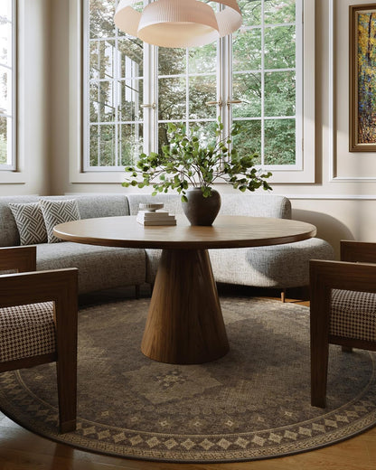 6x6 Round Area Rug - Vintage Ultra-Thin Living Room Rug Washable Abstract Carpets - Soft & Stain Resistant Rug for Kitchen Bedroom Dining Room Brown Yellow
