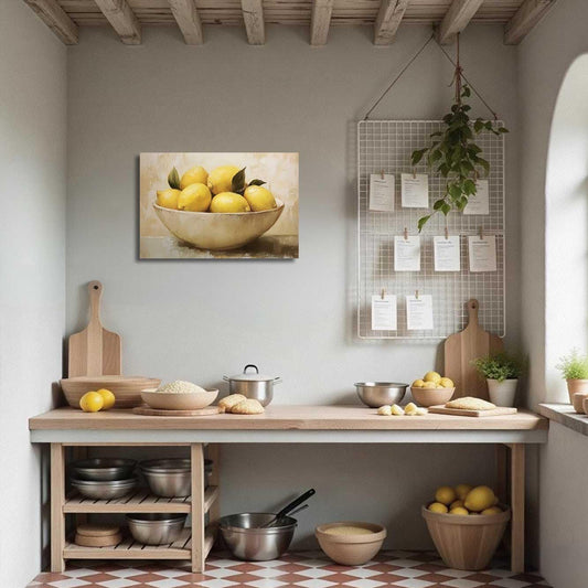Lemon Pictures for Kitchen Lemon Wall Art Yellow Fruit Canvas Prints Rustic Poster Paintings Vintage Artwork Farmhouse Kitchen Decor Framed (12L x 18W)