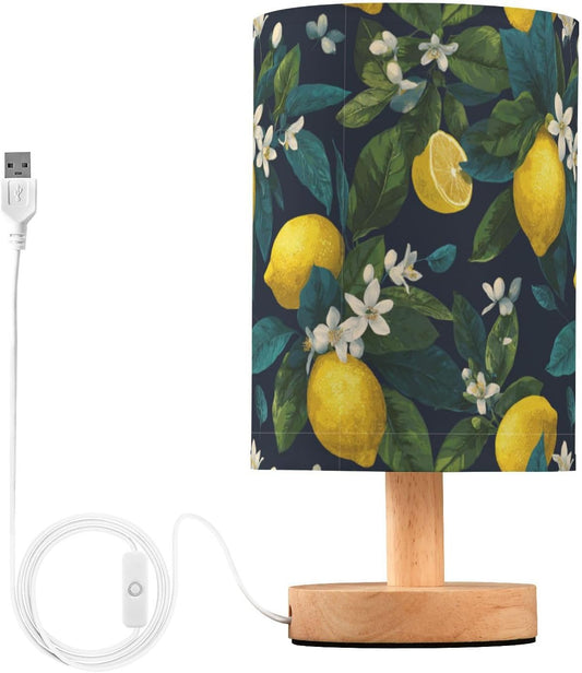 Bedside Table Lamp Lemon Yellow Citrus Fruits (115) Kids Nightstand Lamp Night Light Fabric Shade for Bedroom Living Room Home Office