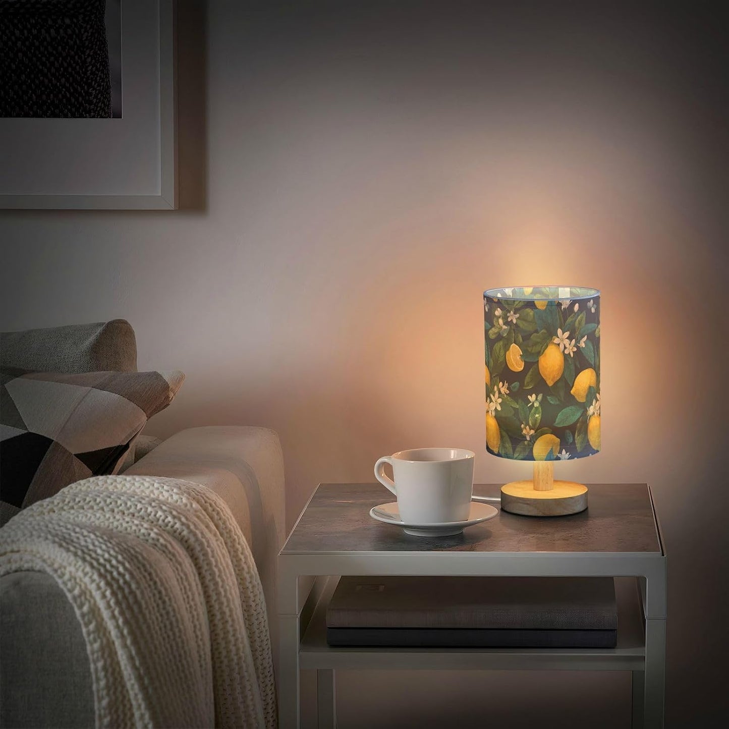 Bedside Table Lamp Lemon Yellow Citrus Fruits (115) Kids Nightstand Lamp Night Light Fabric Shade for Bedroom Living Room Home Office
