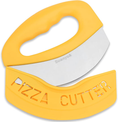 Pizza Cutter Stainless Steel Rocker Blade with Cover(Yellow) | Dishwasher Safe,Super Sharp,Multi Function Kitchen Tool,Food Chopper