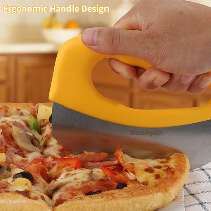Pizza Cutter Stainless Steel Rocker Blade with Cover(Yellow) | Dishwasher Safe,Super Sharp,Multi Function Kitchen Tool,Food Chopper