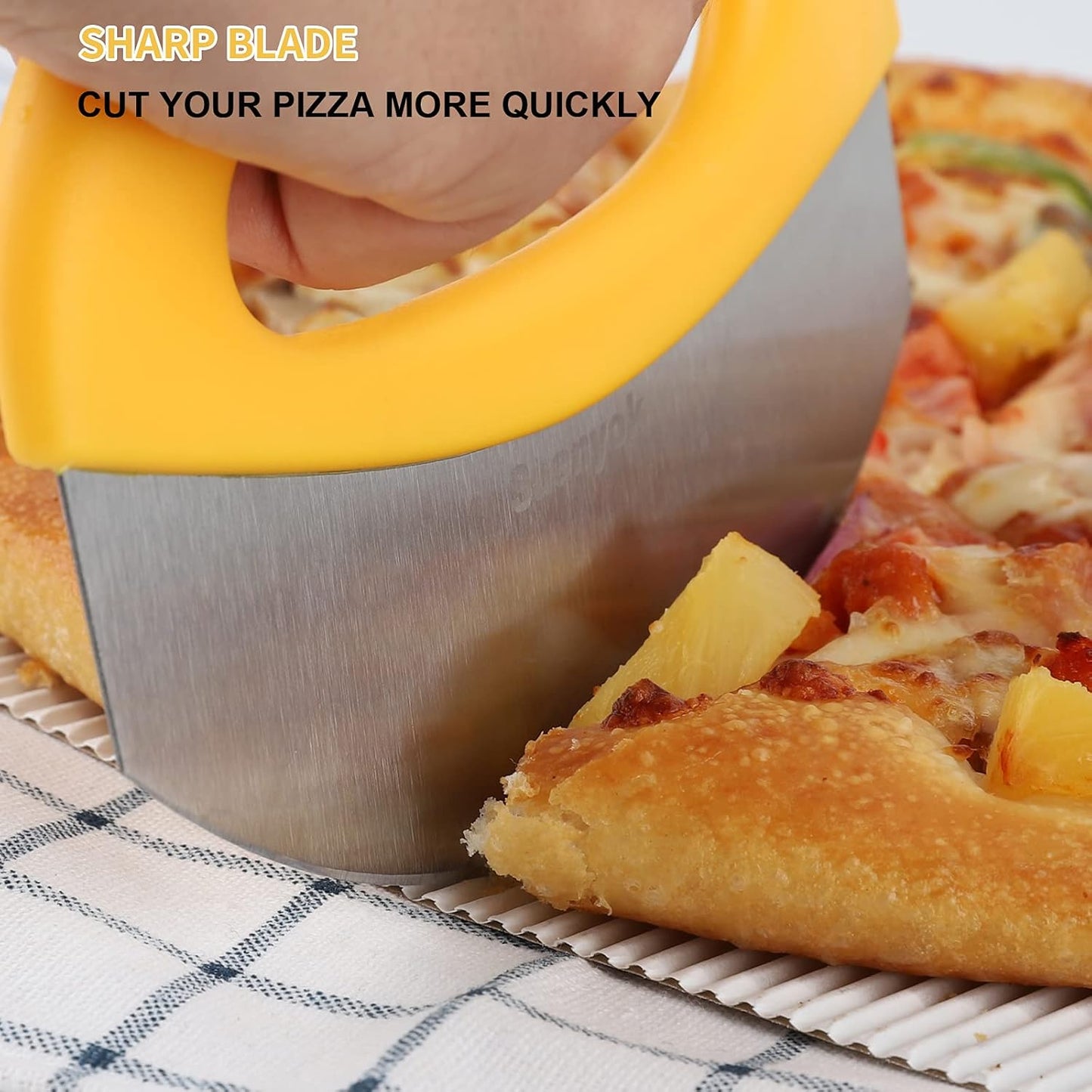 Pizza Cutter Stainless Steel Rocker Blade with Cover(Yellow) | Dishwasher Safe,Super Sharp,Multi Function Kitchen Tool,Food Chopper