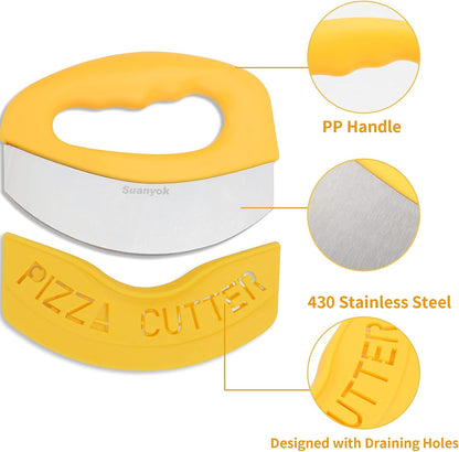 Pizza Cutter Stainless Steel Rocker Blade with Cover(Yellow) | Dishwasher Safe,Super Sharp,Multi Function Kitchen Tool,Food Chopper