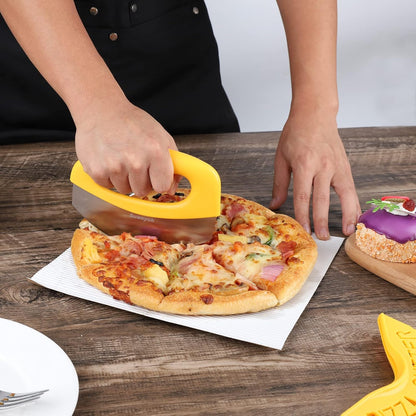 Pizza Cutter Stainless Steel Rocker Blade with Cover(Yellow) | Dishwasher Safe,Super Sharp,Multi Function Kitchen Tool,Food Chopper