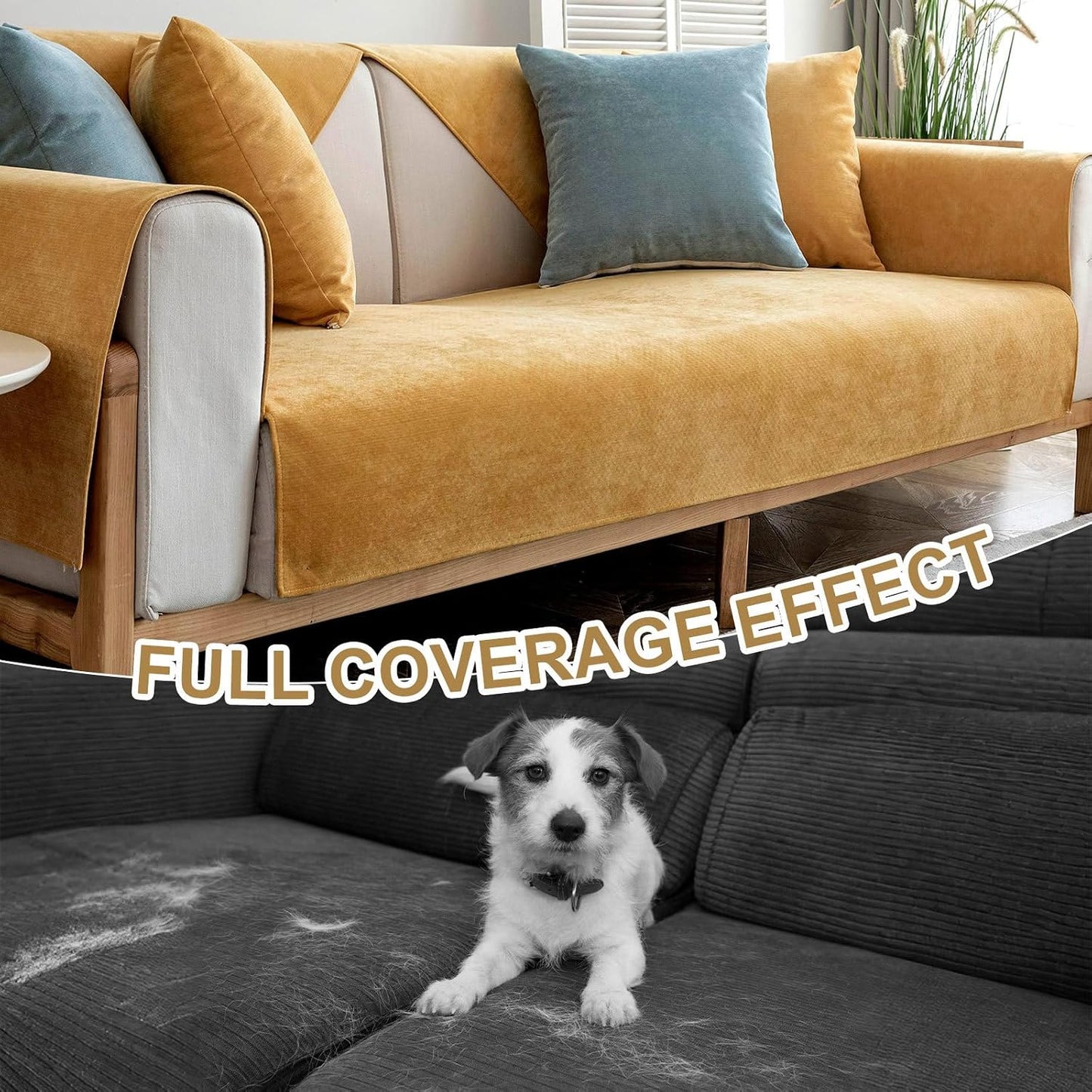 Mustard Yellow Couch Cover for Dogs, 100% Waterproof Anti-Scratch Cat Full Furniture Protector, Non Slip Stain Resistant Sofa Cover for Living Rooms, Pet-Friendly Sofa Slipcover-35.4X94.5IN