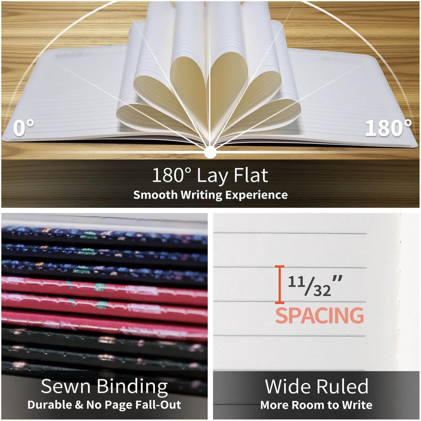 Stitched Composition Notebooks 2-Pack with Unique Art Designed Cover, A5 Lined Diary (8.2"L*5.5"W), Lay Flat Design, Thicked Paper Writes Smoothly for School and Office (Lemon)