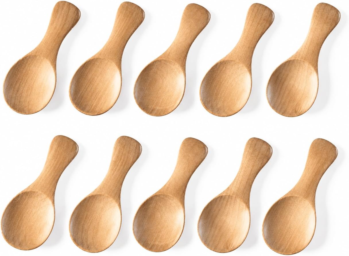 10pcs Small Wooden Spoons, 3.2inch Small Wooden Spoons for Honey, Yellowish Mini Wood Teaspoons for Tiny Eating Ice Cream Jars Spice Condiments Tea Bath Salt Coffee Sugar Jam Mustard Seasoning