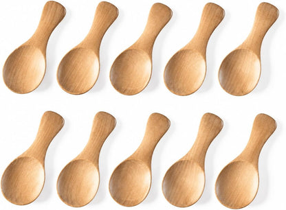 10pcs Small Wooden Spoons, 3.2inch Small Wooden Spoons for Honey, Yellowish Mini Wood Teaspoons for Tiny Eating Ice Cream Jars Spice Condiments Tea Bath Salt Coffee Sugar Jam Mustard Seasoning