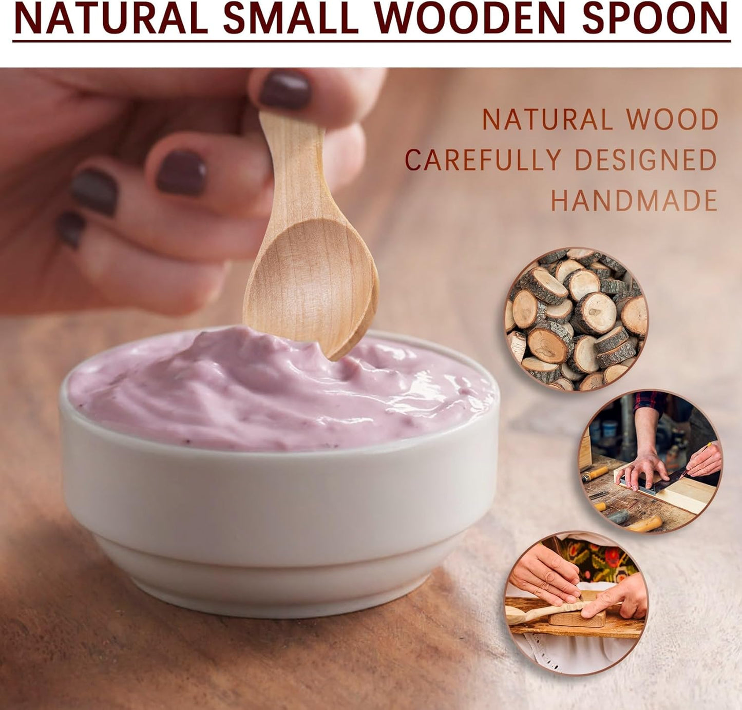 10pcs Small Wooden Spoons, 3.2inch Small Wooden Spoons for Honey, Yellowish Mini Wood Teaspoons for Tiny Eating Ice Cream Jars Spice Condiments Tea Bath Salt Coffee Sugar Jam Mustard Seasoning