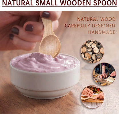 10pcs Small Wooden Spoons, 3.2inch Small Wooden Spoons for Honey, Yellowish Mini Wood Teaspoons for Tiny Eating Ice Cream Jars Spice Condiments Tea Bath Salt Coffee Sugar Jam Mustard Seasoning
