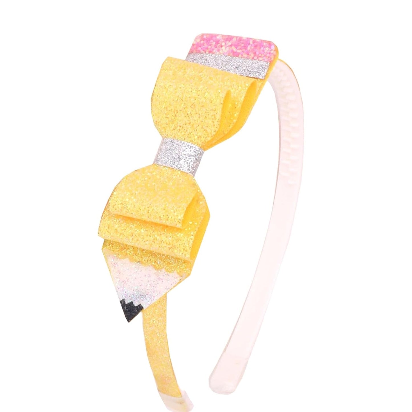 Back to School Headband Glitter Pencil Hair Band Yellow Bow Hair Accessories for Women Girls Teachers Student School Classroom Party Supplies