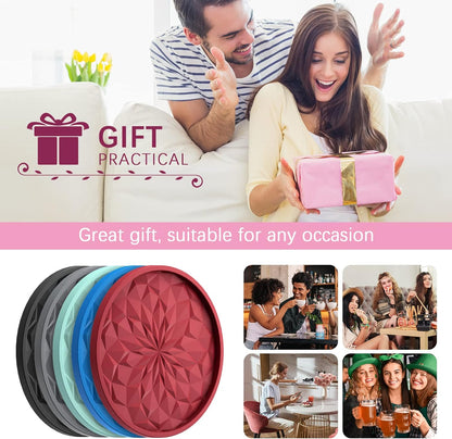 Silicone Coasters with Holder,[6 Pack] Drinking Coasters - Cup Mat for Hot or Cold Drinks, Thickened, Non-Slip, Non-stick,Deep Tray Yellow
