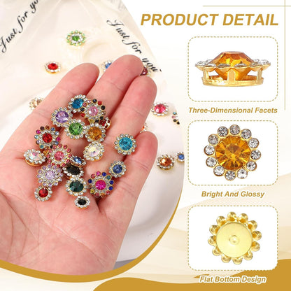 150Pcs 12mm Sew on Flower Rhinestones Crystal Glass Gems, Flatback Claw with Metal Base Crystals for Sewing Clothes Shoes Jewelry Belt Accessories, Gold Yellow