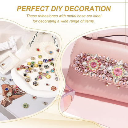 150Pcs 12mm Sew on Flower Rhinestones Crystal Glass Gems, Flatback Claw with Metal Base Crystals for Sewing Clothes Shoes Jewelry Belt Accessories, Gold Yellow