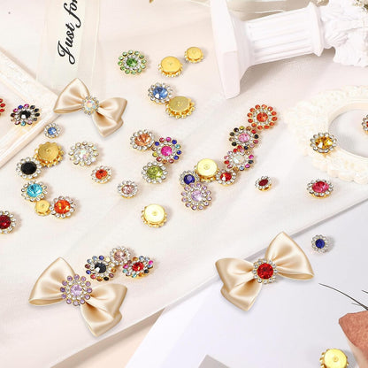 150Pcs 12mm Sew on Flower Rhinestones Crystal Glass Gems, Flatback Claw with Metal Base Crystals for Sewing Clothes Shoes Jewelry Belt Accessories, Gold Yellow