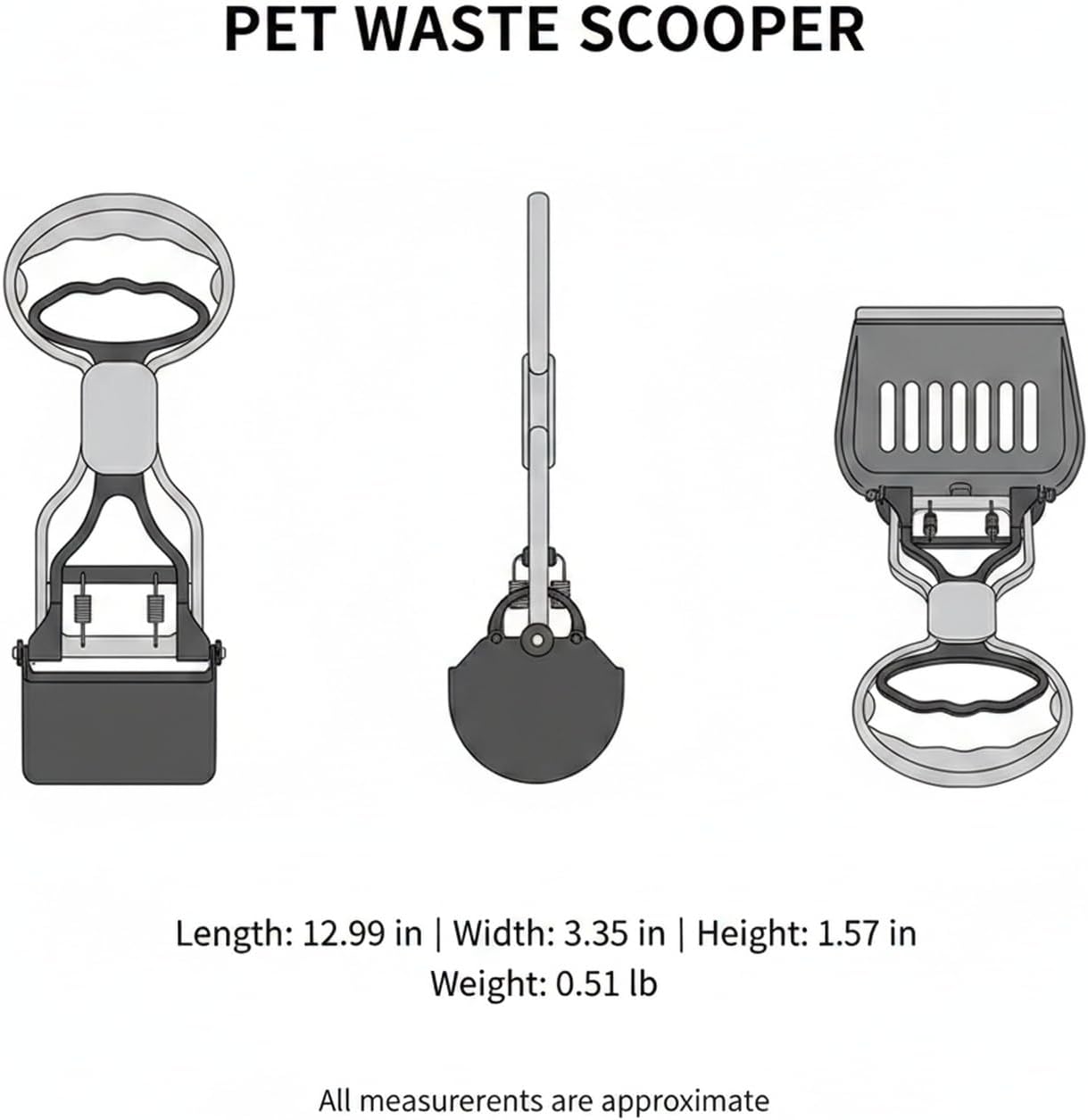 Handheld Pet Waste Scooper, Lightweight Yellow Plastic Litter Box Cleaner Tool for Dogs & Cats, 13-Inch