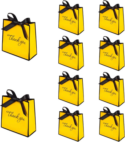 10 Pack 5.51x5.51 Inch Gift Bags with Bowknots, Yellow | Versatile Favor Bags for Weddings, Bridal Showers, Birthdays, Graduations, Party Events, Sturdy Paper, Elegant