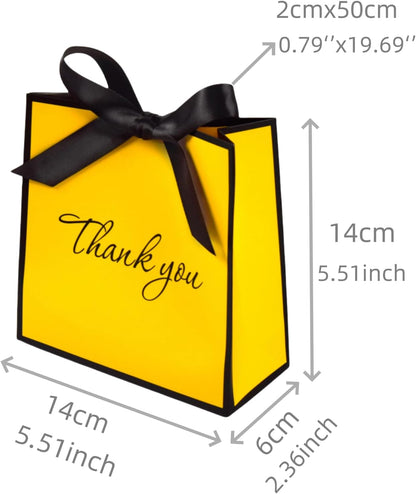10 Pack 5.51x5.51 Inch Gift Bags with Bowknots, Yellow | Versatile Favor Bags for Weddings, Bridal Showers, Birthdays, Graduations, Party Events, Sturdy Paper, Elegant