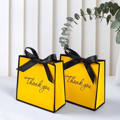 10 Pack 5.51x5.51 Inch Gift Bags with Bowknots, Yellow | Versatile Favor Bags for Weddings, Bridal Showers, Birthdays, Graduations, Party Events, Sturdy Paper, Elegant