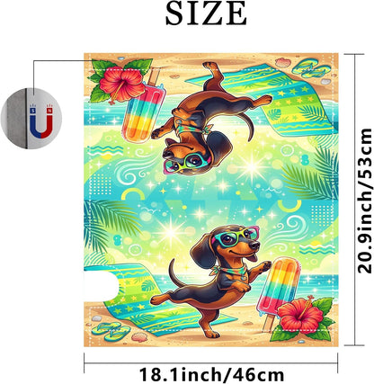 Dog Magnetic Mailbox Covers, Summer Playful Popsicle Hibiscus Summer Yellow Letter Box Cover for Front Yard Decor 18x21 Inch