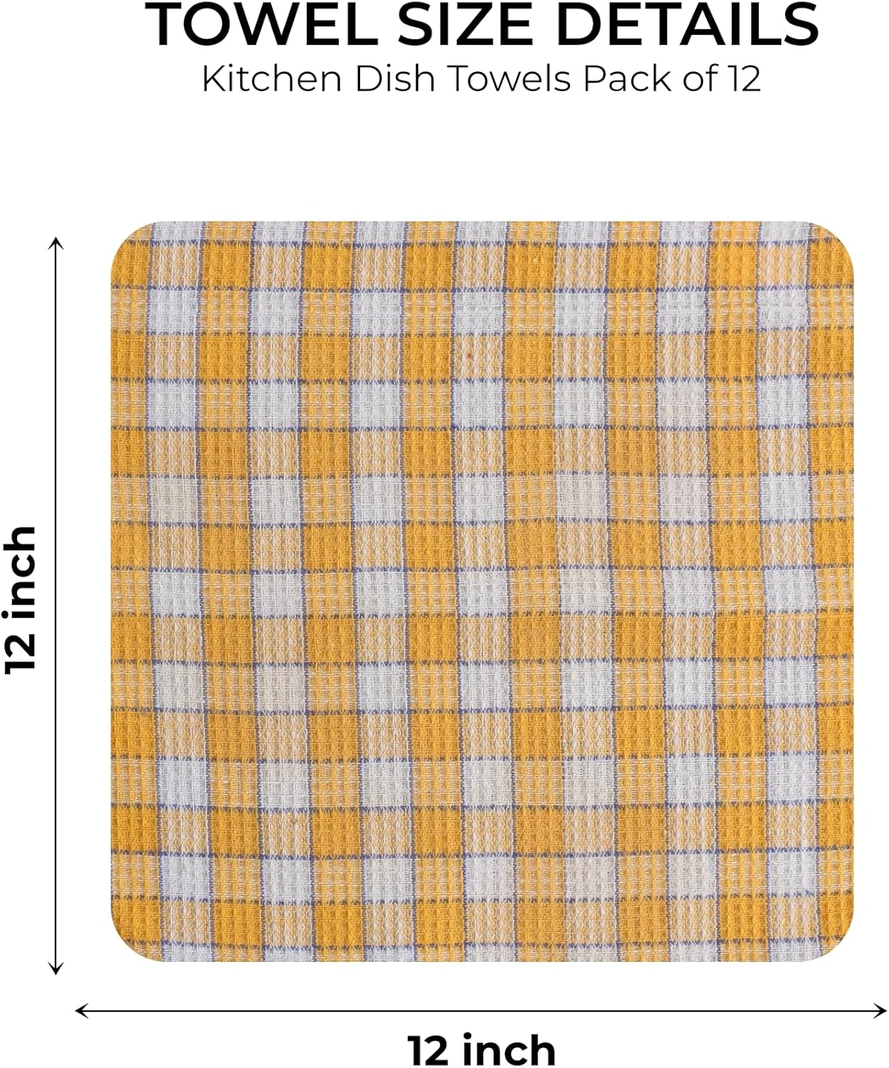 Polycotton Kitchen Dish Towels 12 Pack - Dish Cloths for Cleaning Scrubbing and Wipe Glass - Dish Towels for Kitchen Drying | Yellow and White, 12 x 12