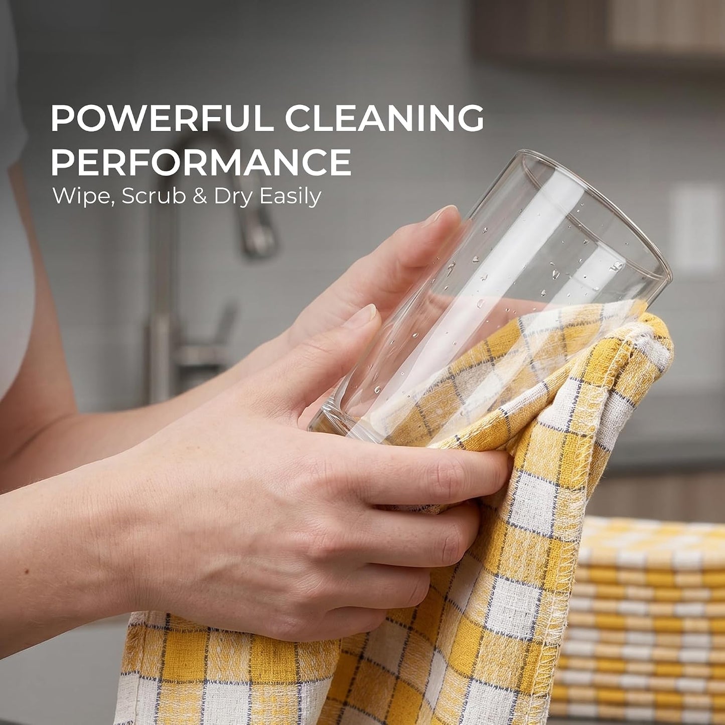 Polycotton Kitchen Dish Towels 12 Pack - Dish Cloths for Cleaning Scrubbing and Wipe Glass - Dish Towels for Kitchen Drying | Yellow and White, 12 x 12