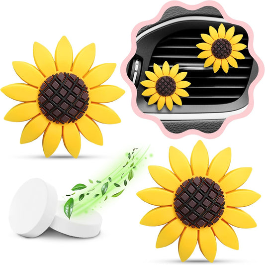 2 Pieces Sunflower Car Accessories Cute Air Freshener Vent Clip Decorations | Sunflowers Freshener Interior Decor Charm Colorful Interior Automotive Girasoles for Girl Women Teens Interior Aesthetic