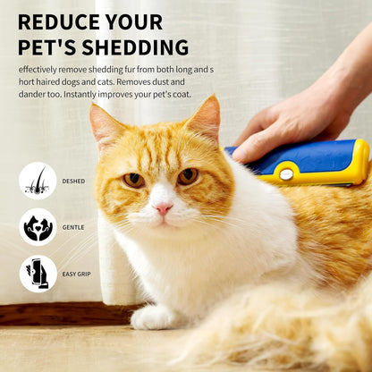 Dog Brush for Shedding, Blue and Yellow | For dog shedding care, short and medium coats, manual blade brush for home grooming