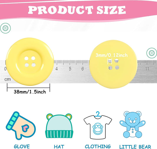 50pcs 4 Holes Round Sewing Resin Buttons1.5inch/38mm in Bulk for Environmental Sewing Fasteners Scrapbooking DIY Sewing Tailor Crafts Coats Clothe Fluorescent Yellow