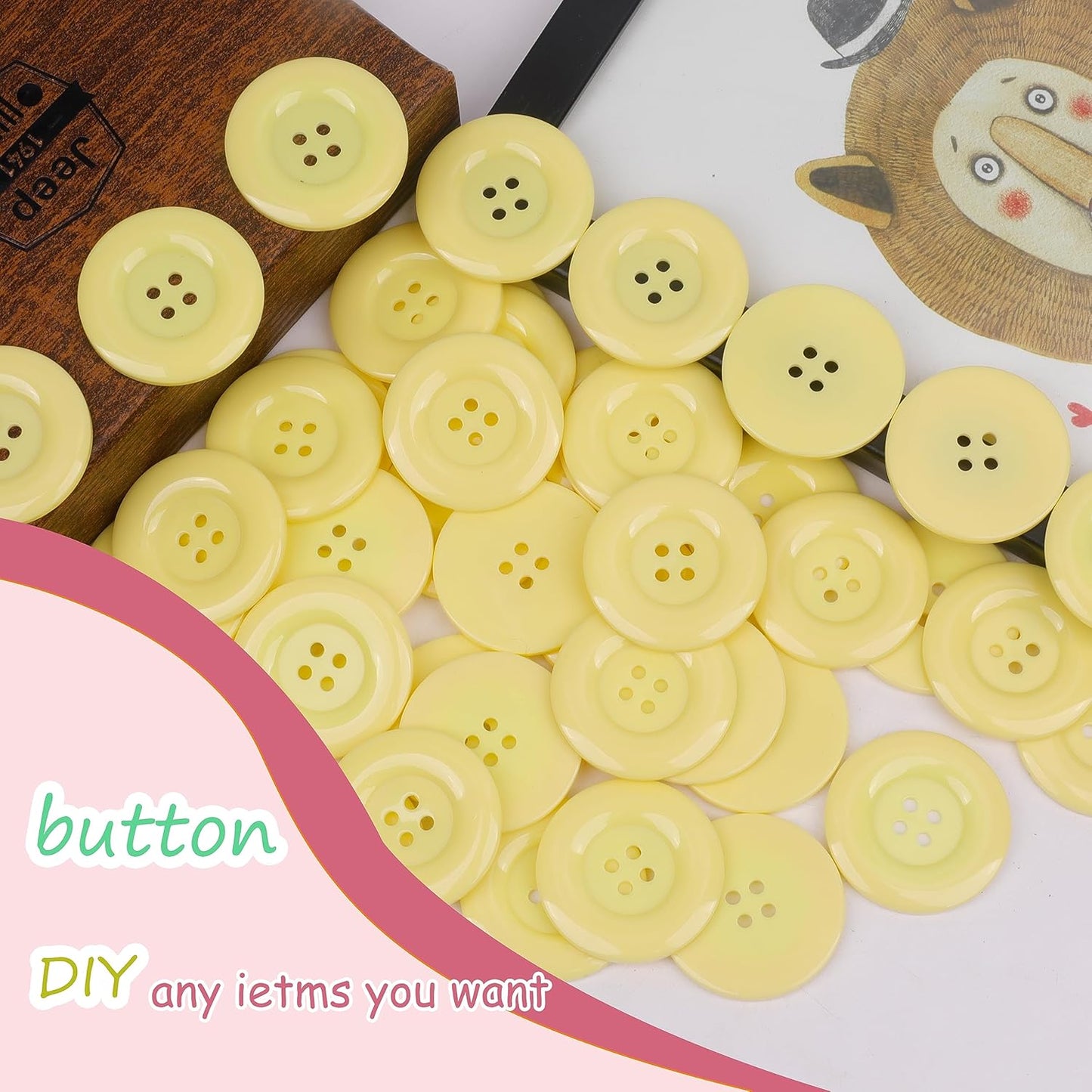 50pcs 4 Holes Round Sewing Resin Buttons1.5inch/38mm in Bulk for Environmental Sewing Fasteners Scrapbooking DIY Sewing Tailor Crafts Coats Clothe Fluorescent Yellow