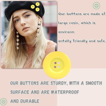 50pcs 4 Holes Round Sewing Resin Buttons1.5inch/38mm in Bulk for Environmental Sewing Fasteners Scrapbooking DIY Sewing Tailor Crafts Coats Clothe Fluorescent Yellow