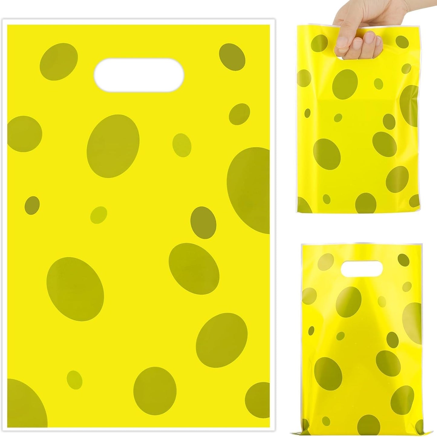 50 PCS Yellow Sponge Goodie Party Favor Bag with Handles | Cartoon Plastic Candy Gift Bag for Kids Underwater Summer Birthday Supplies