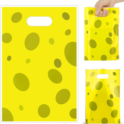50 PCS Yellow Sponge Goodie Party Favor Bag with Handles | Cartoon Plastic Candy Gift Bag for Kids Underwater Summer Birthday Supplies