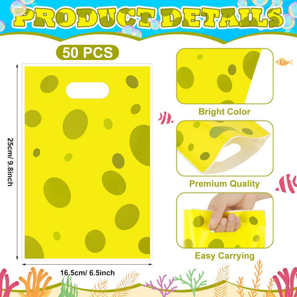 50 PCS Yellow Sponge Goodie Party Favor Bag with Handles | Cartoon Plastic Candy Gift Bag for Kids Underwater Summer Birthday Supplies