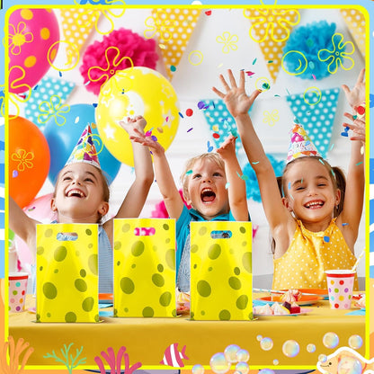 50 PCS Yellow Sponge Goodie Party Favor Bag with Handles | Cartoon Plastic Candy Gift Bag for Kids Underwater Summer Birthday Supplies