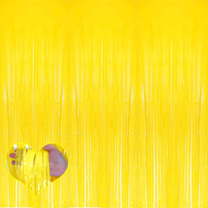 4 Pack Yellow Fringe Curtain Backdrop, 3.2Ft x 6.6Ft Metallic Tinsel Foil Fringe Streamers Background for Photo Booth Birthday Wedding Baby Shower Carnival Easter Mother’s Day Party Decorations