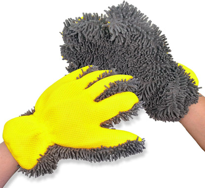 Car Wash Mitt,Microfiber Scratch Free,Detailing Cleaning Gloves,2Pack | Ultra-soft chenille holds thick suds and trapsgrit,gentle on paint,glass and chrome,thickened Inside,5-finger design,yellow