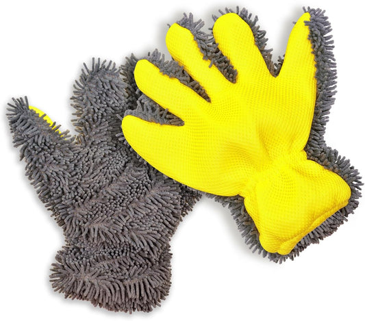 Car Wash Mitt,Microfiber Scratch Free,Detailing Cleaning Gloves,2Pack | Ultra-soft chenille holds thick suds and trapsgrit,gentle on paint,glass and chrome,thickened Inside,5-finger design,yellow