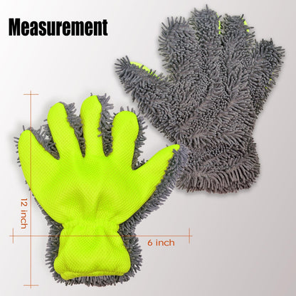 Car Wash Mitt,Microfiber Scratch Free,Detailing Cleaning Gloves,2Pack | Ultra-soft chenille holds thick suds and trapsgrit,gentle on paint,glass and chrome,thickened Inside,5-finger design,yellow
