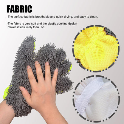 Car Wash Mitt,Microfiber Scratch Free,Detailing Cleaning Gloves,2Pack | Ultra-soft chenille holds thick suds and trapsgrit,gentle on paint,glass and chrome,thickened Inside,5-finger design,yellow