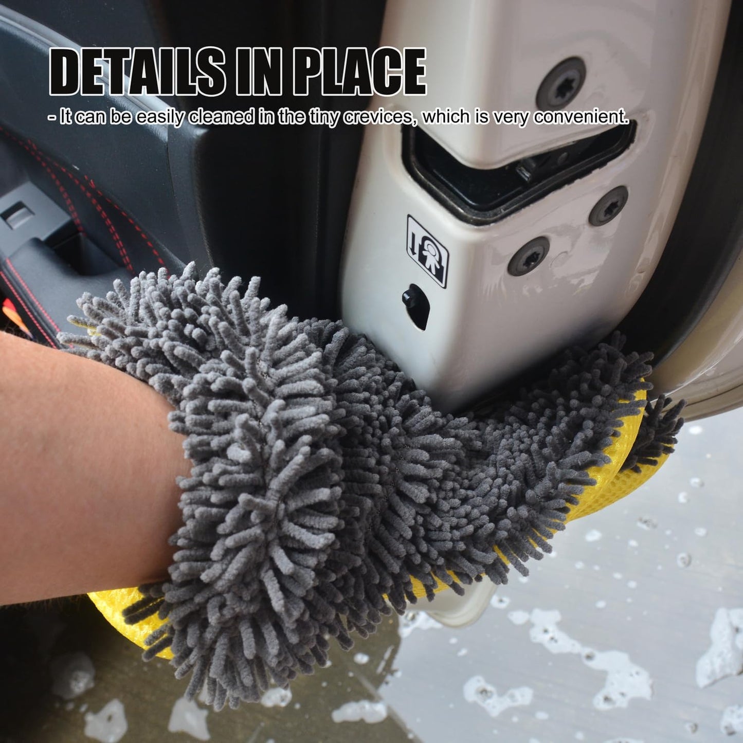 Car Wash Mitt,Microfiber Scratch Free,Detailing Cleaning Gloves,2Pack | Ultra-soft chenille holds thick suds and trapsgrit,gentle on paint,glass and chrome,thickened Inside,5-finger design,yellow
