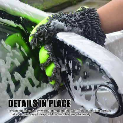 Car Wash Mitt,Microfiber Scratch Free,Detailing Cleaning Gloves,2Pack | Ultra-soft chenille holds thick suds and trapsgrit,gentle on paint,glass and chrome,thickened Inside,5-finger design,yellow