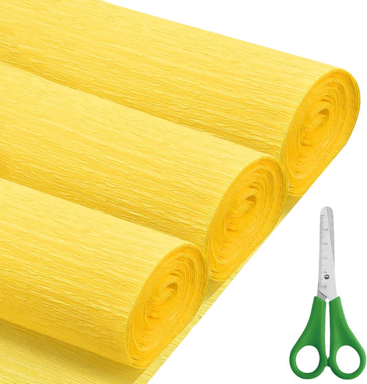 Crepe Paper Roll (17Inch x 8.2ft),3Rolls,Crepe Paper,DIY Gift Color Paper Flowers Set for Mother's Day, Valentine's Day, Birthday and Wedding Decoration Flowers Making (Yellow)
