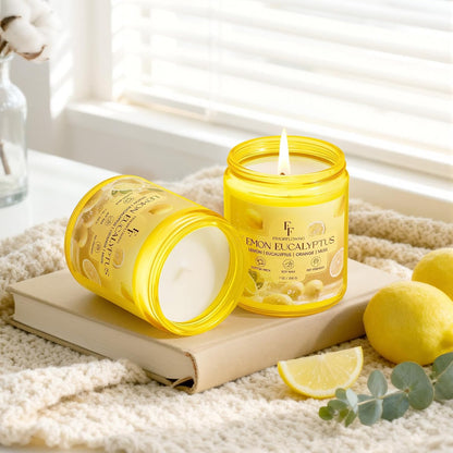 Lemon Eucalyptus Scented Candle, Natural Soy Wax Jar Candle for Home Scented, 100-Hour Burn Time Gifts for Women Men, 7 oz (2 Pack)