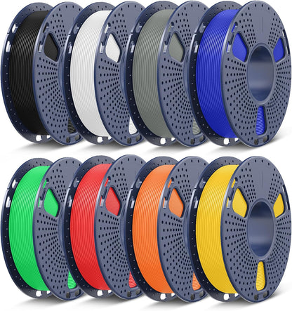 3D Printer Filament Bundle, PLA Plus Filament, 250g/Spool | 8 Packs, Christmas Gift, Black+White+Grey+Red+Klein Blue+Green+Yellow+Orange, Fit Bambu Labs Printer