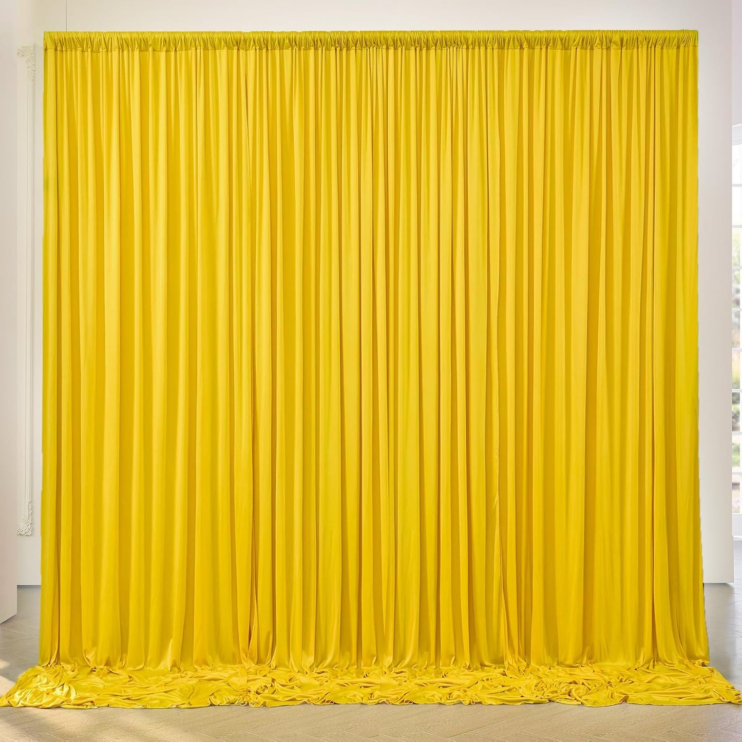 10ft x 10ft Wrinkle Free Yellow Backdrop Curtain for Parties, Polyester Photo Backdrop Drapes 2 Panels 5x10ft for Wedding Birthday Photography Background Baby Shower Decor