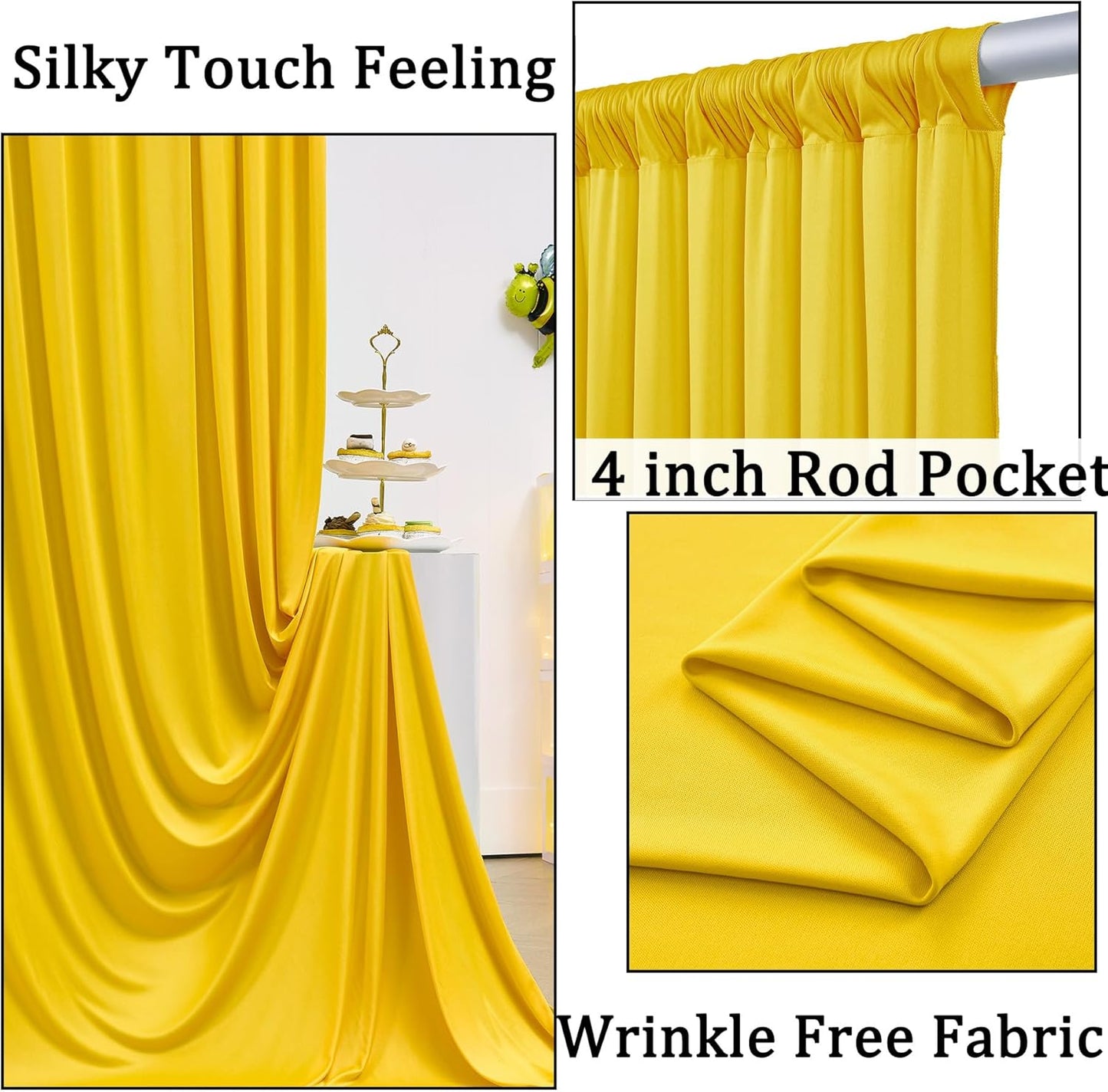 10ft x 10ft Wrinkle Free Yellow Backdrop Curtain for Parties, Polyester Photo Backdrop Drapes 2 Panels 5x10ft for Wedding Birthday Photography Background Baby Shower Decor