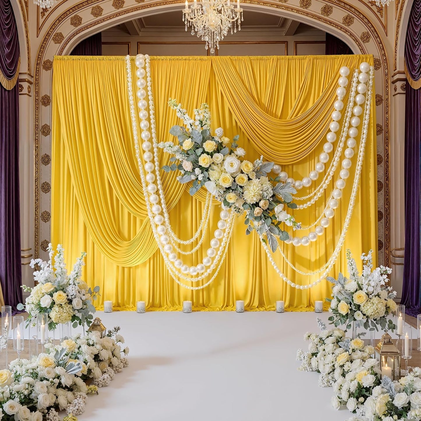 10ft x 10ft Wrinkle Free Yellow Backdrop Curtain for Parties, Polyester Photo Backdrop Drapes 2 Panels 5x10ft for Wedding Birthday Photography Background Baby Shower Decor